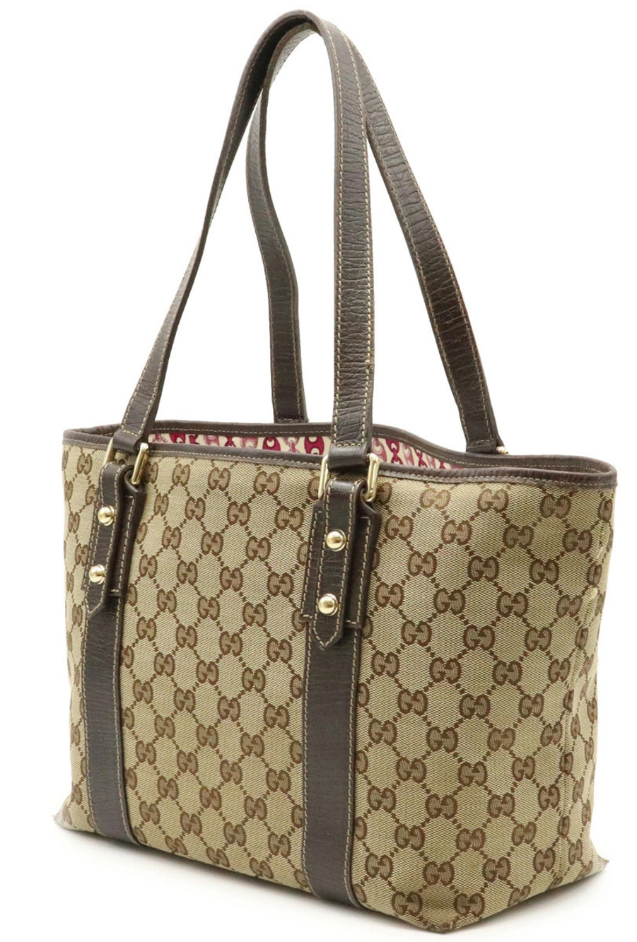 Gucci Beige ya Canvas Tote Cream Shoulder GG Brown Leather Bag Cream Brown